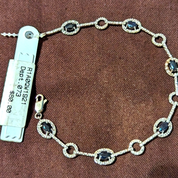 NWT 925 Sterling silver diamond and sapphire bracelet 7.25" Long - Picture 5 of 9